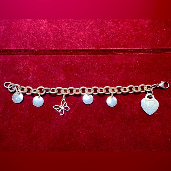 Authentic 925 Tiffany & Co. return to Tiffany charm bracelet 5 charms K P A L - Picture 3 of 12